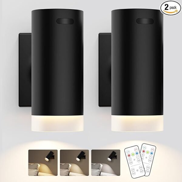 Battery Operated Wall Sconces 3CCT Dimmable Wireless Sconces Set of 2, Rechargeable Wall Lights with Magnet Ball, Wall Decor Set of 2 for Reading Bedroom Bedside Picture