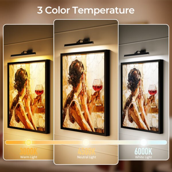 Picture Lights for Wall, Battery Operated Picture Light 24in Gallery Light for Paintings CCT Dimmable Recharging Battery Wall Light with Remote Control for Living Room Gallery Dartboard - Image 4