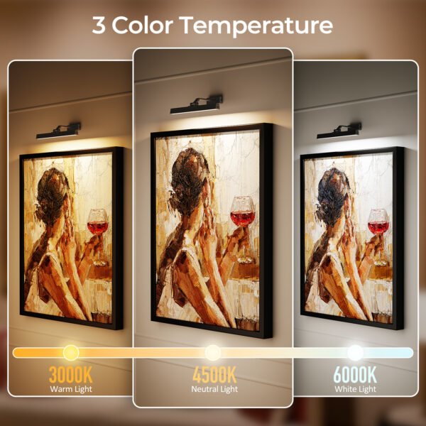 Picture Lights for Wall, Battery Operated Picture Light 16in Gallery Light for Paintings CCT Dimmable Recharging Battery Wall Light with Remote Control for Living Room Dartboard Art Bathroom 2PCS - Image 4