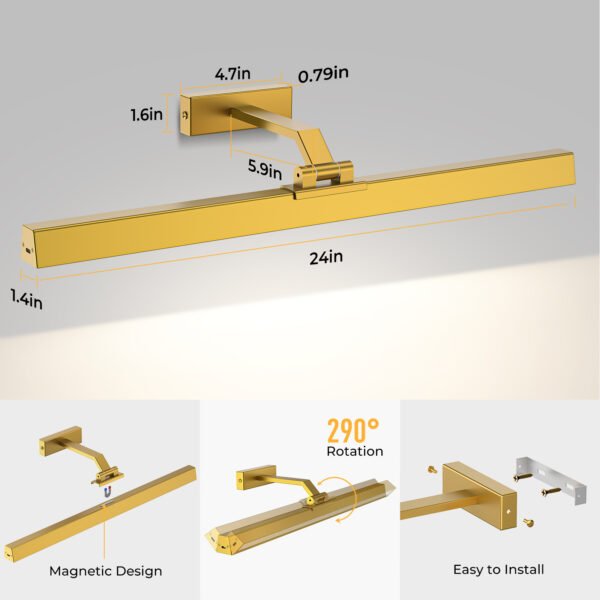 Picture Lights for Wall, Battery Operated Picture Light 24in Gallery Light for Paintings CCT Dimmable Recharging Battery Wall Light with Remote Control for Living Room Gallery Dartboard - Image 7