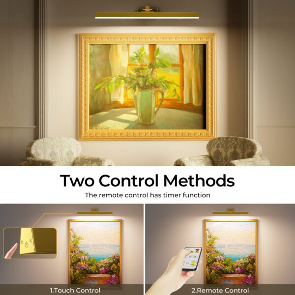 Picture Lights for Wall, Battery Operated Picture Light 16in Gallery Light for Paintings CCT Dimmable Recharging Battery Wall Light with Remote Control for Living Room Gallery Dartboard Art - Image 7