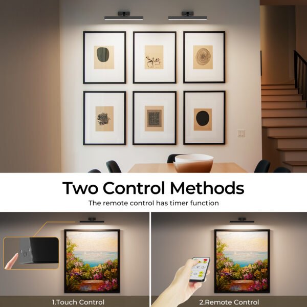 Picture Lights for Wall, Battery Operated Picture Light 16in Gallery Light for Paintings CCT Dimmable Recharging Battery Wall Light with Remote Control for Living Room Dartboard Art Bathroom 2PCS - Image 7