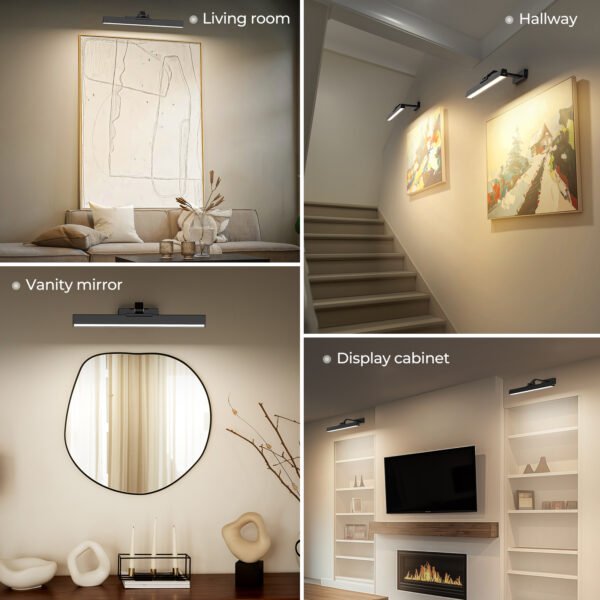 Picture Lights for Wall, Battery Operated Picture Light 16in Gallery Light for Paintings CCT Dimmable Recharging Battery Wall Light with Remote Control for Living Room Dartboard Art Bathroom 2PCS - Image 8