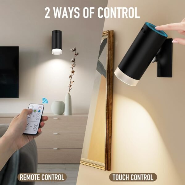Battery Operated Wall Sconces 3CCT Dimmable Wireless Sconces Set of 2, Rechargeable Wall Lights with Magnet Ball, Wall Decor Set of 2 for Reading Bedroom Bedside Picture - Image 7