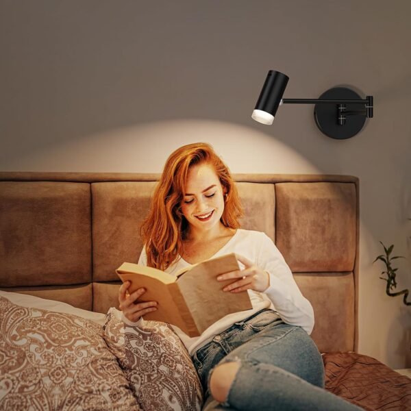 Battery Operated Wall Sconces Set of 2, Swing Arm Wall Lamp with Remote Control, Not Hardwired Led Wall Lamp Fixtures Dimmable Wall Light Decor for Bedroom Reading Living Room - Image 5