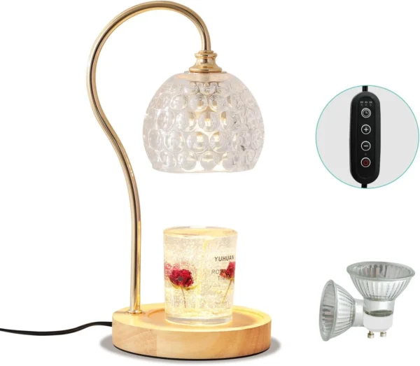 Dimmable Candle Warmer Lamp with Timer, Amber Glass Shade, 2 Bulbs Included