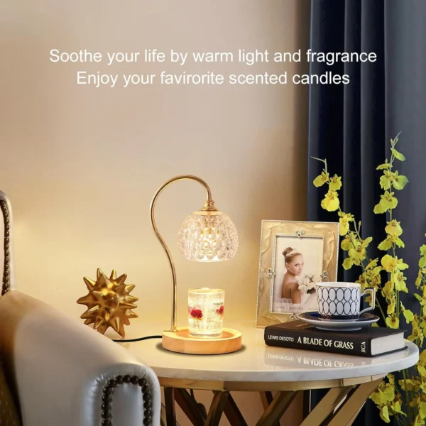 Dimmable Candle Warmer Lamp with Timer, Amber Glass Shade, 2 Bulbs Included - Image 3