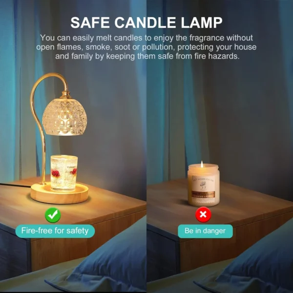 Dimmable Candle Warmer Lamp with Timer, Amber Glass Shade, 2 Bulbs Included - Image 4