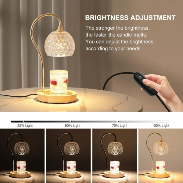 Dimmable Candle Warmer Lamp with Timer, Amber Glass Shade, 2 Bulbs Included - Image 5