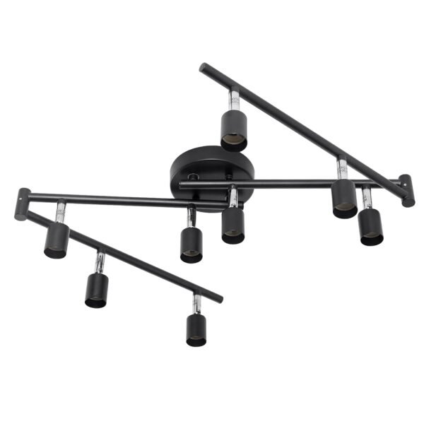 8 Light Track Lighting Kit, Multi-Directional Ceiling Accent Spot Lights, GU10 Socket Bulbs, Flexible Foldable Arms, Rotatable Light Heads (Black)