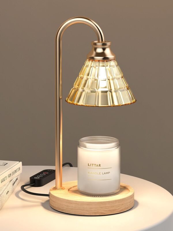 Candle Warmer Lamp with Timer, Adjustable Light Dimming, Electric Wax Melt Warmer, Gold - Image 2
