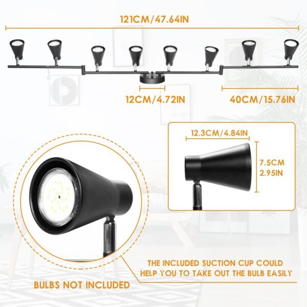 Flexible Track Lighting Fixture, Foldable Ceiling Spot Light with Adjustable 8 Light Heads, GU10 Track Light Kit for Kitchen Bedroom Living Room Matte Black (Bulbs Not Included) - Image 2