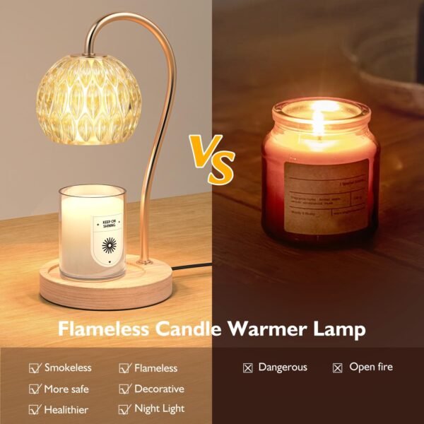 Candle Warmer Lamp, Electric Candle Lamp Warmer with Timer, Bedroom Home Decor Wax Warmer Light Dimmable Candel Warming Lamp Gifts for Family Friends with 2 Bulbs - Image 8