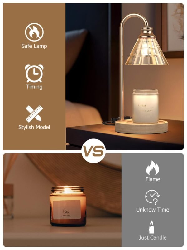 Candle Warmer Lamp with Timer, Adjustable Light Dimming, Electric Wax Melt Warmer, Gold - Image 3