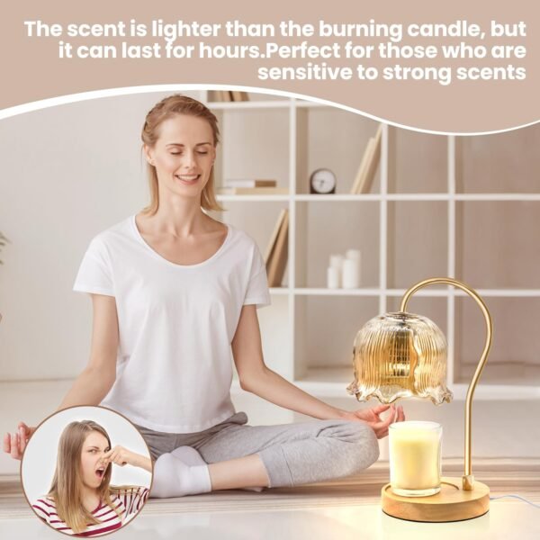 Dimmable Candle Warmer Lamp with Timer, Amber Glass Shade, 2 Bulbs Included - Image 3