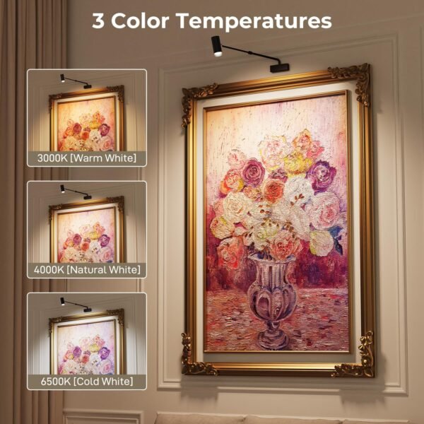 Battery Operated Adjustable Picture Light with Remote Control - CCT Dimmable Wireless Art Light - Image 3