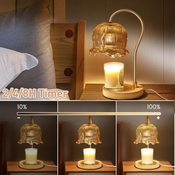 Dimmable Candle Warmer Lamp with Timer, Amber Glass Shade, 2 Bulbs Included - Image 4