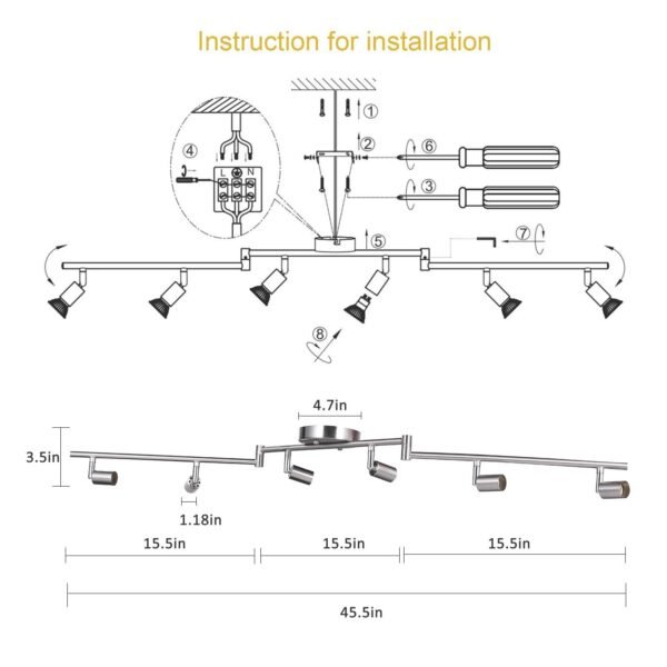 Afyuol 6-Light Dimmable Track Lighting Kit, Adjustable Arms, Matte Black - Ideal for Kitchen & Hallway - Image 5