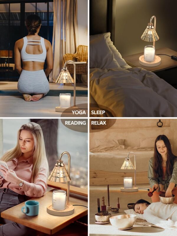 Candle Warmer Lamp with Timer, Adjustable Light Dimming, Electric Wax Melt Warmer, Gold - Image 7