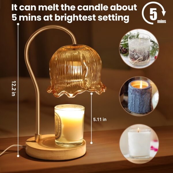 Dimmable Candle Warmer Lamp with Timer, Amber Glass Shade, 2 Bulbs Included - Image 6