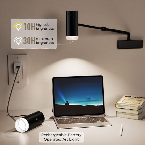 Battery Operated Adjustable Picture Light with Remote Control - CCT Dimmable Wireless Art Light - Image 6
