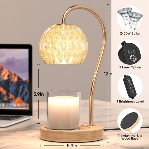 Candle Warmer Lamp, Electric Candle Lamp Warmer with Timer, Bedroom Home Decor Wax Warmer Light Dimmable Candel Warming Lamp Gifts for Family Friends with 2 Bulbs - Image 4