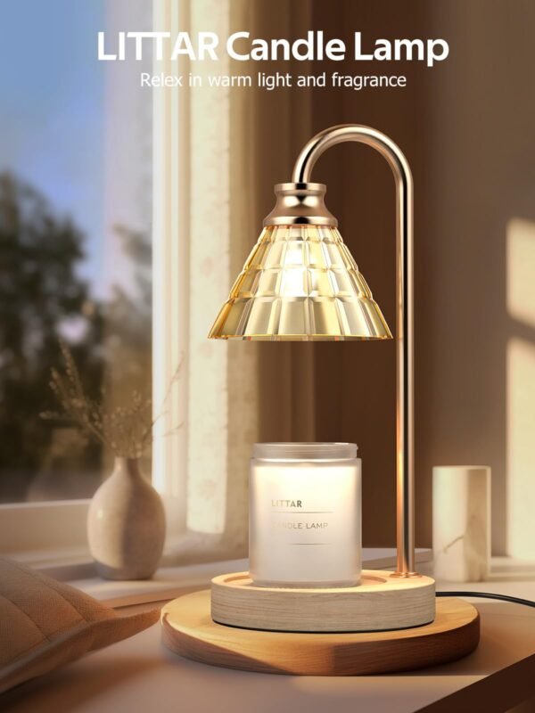 Candle Warmer Lamp with Timer, Adjustable Light Dimming, Electric Wax Melt Warmer, Gold - Image 8