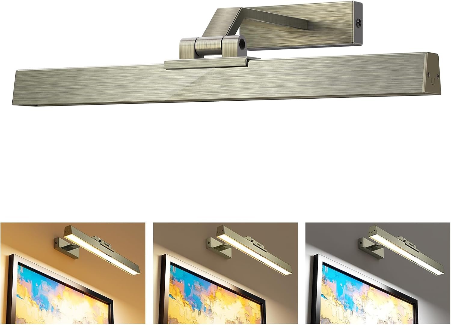 Picture Lights for Wall, Greenish Bronze Battery Operated Picture Light 16in Art Light CCT Dimmable Recharging Battery Wall Light with Remote Control for Living Room Gallery - Image 2