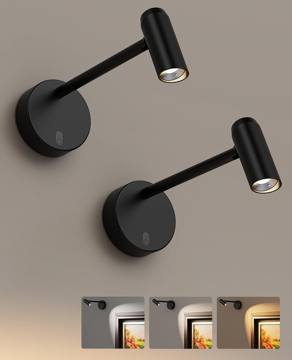 Picture Light Long Battery Operated Art Light for Paintings CCT Dimmable Recharging Gallery Battery Wall Light with Remote Control for Living Room Gallery Dartboard Art Black 2 pcs