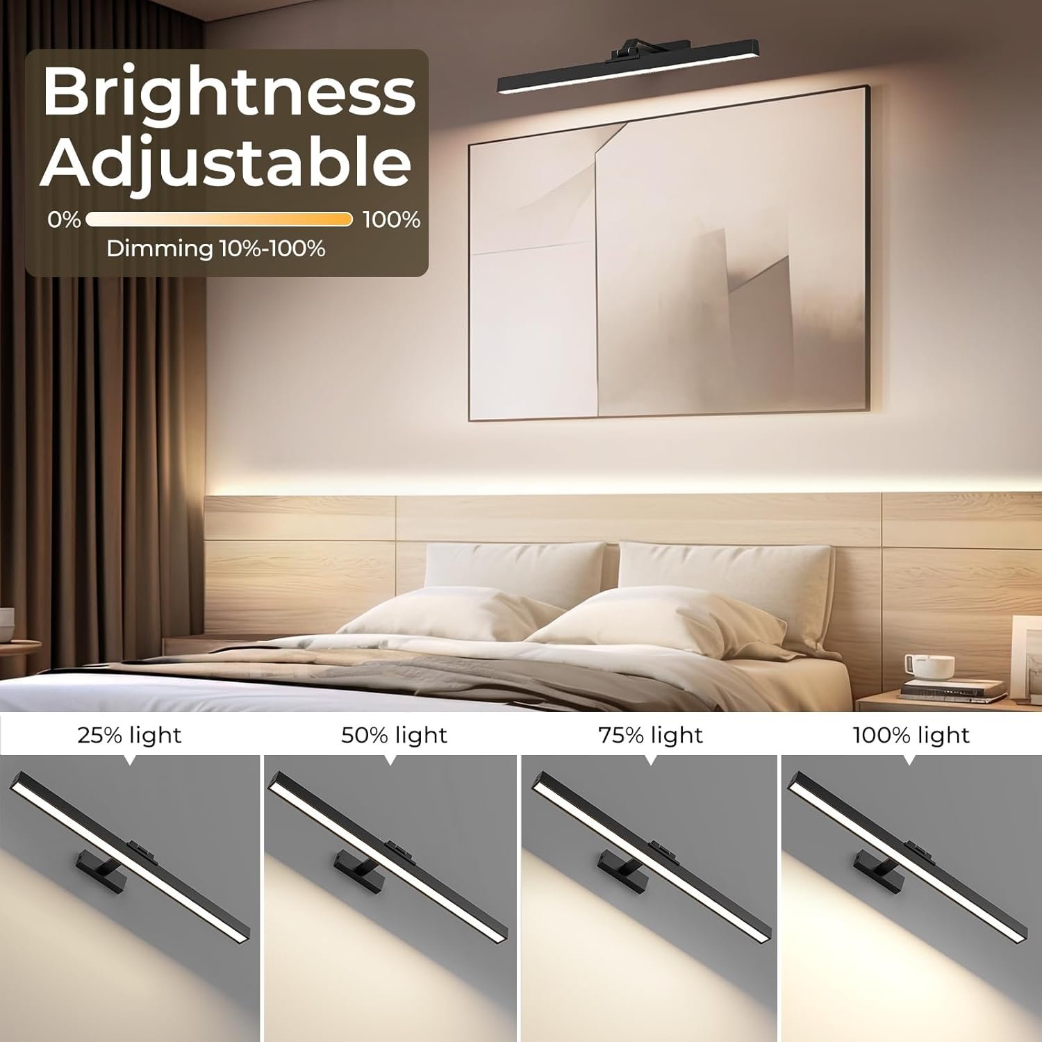 Picture Lights for Wall, Battery Operated Picture Light 24in Gallery Light for Paintings CCT Dimmable Recharging Battery Wall Light with Remote Control for Living Room Gallery Dartboard 2PCS - Image 3