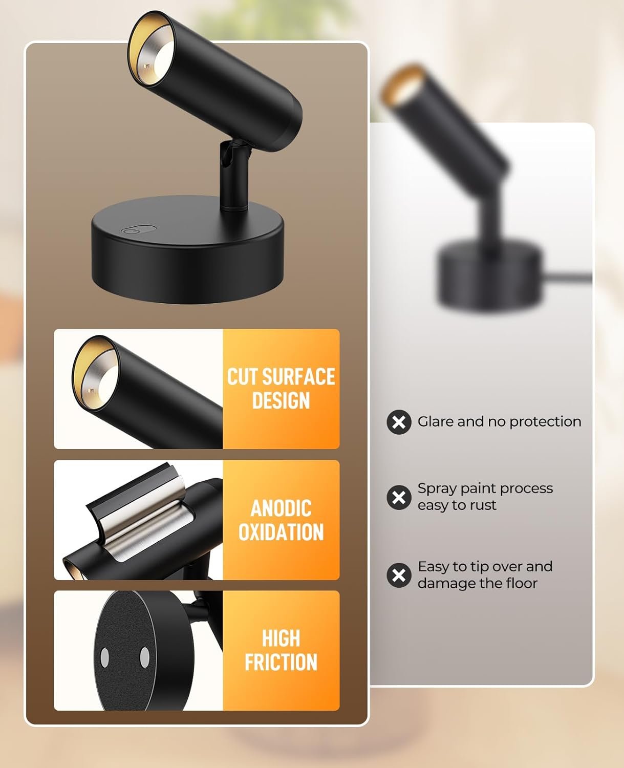 Spotlights Indoor, No-Glare Rechargeable Floor Can Light for Plants with Remote, Wireless Art Accent Spot Lights Uplight for Painting, Picture, Dartboard, Home, Corner Sofa Display - Image 3