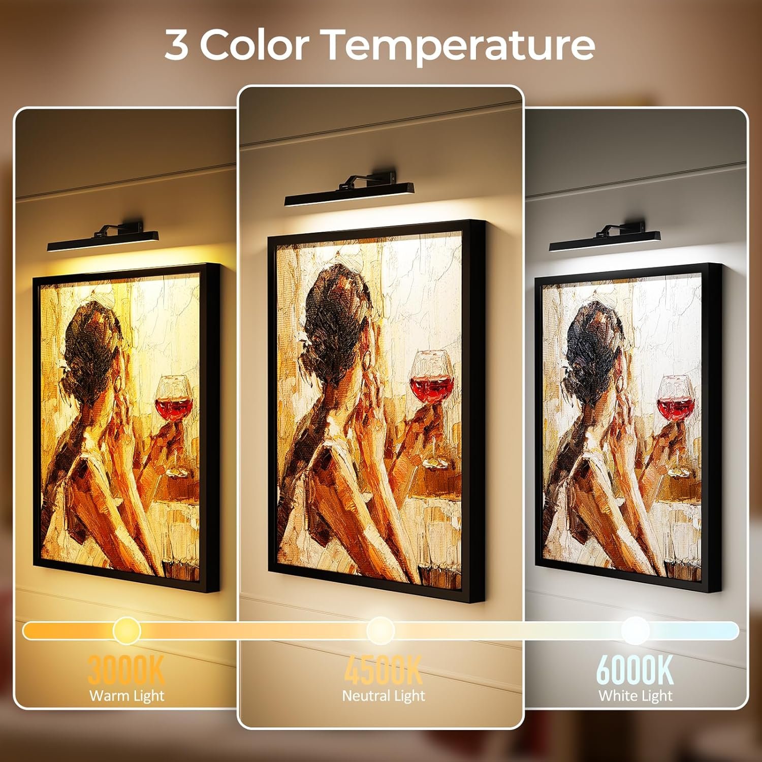 Picture Lights for Wall, Battery Operated Picture Light 24in Gallery Light for Paintings CCT Dimmable Recharging Battery Wall Light with Remote Control for Living Room Gallery Dartboard 2PCS - Image 4