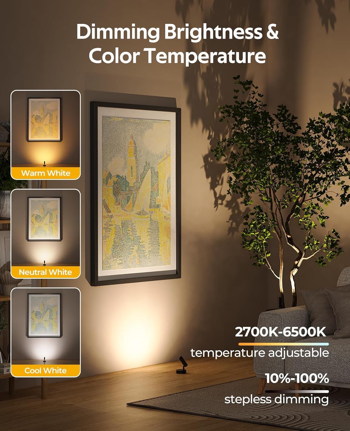 Spotlights Indoor, No-Glare Rechargeable Floor Can Light for Plants with Remote, Wireless Art Accent Spot Lights Uplight for Painting, Picture, Dartboard, Home, Corner Sofa Display - Image 5