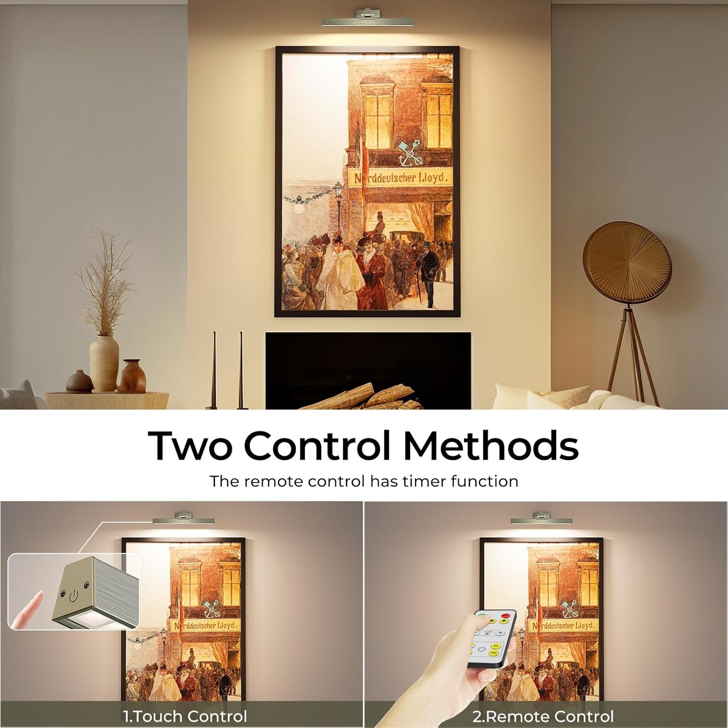 Picture Lights for Wall, Greenish Bronze Battery Operated Picture Light 16in Art Light CCT Dimmable Recharging Battery Wall Light with Remote Control for Living Room Gallery - Image 5