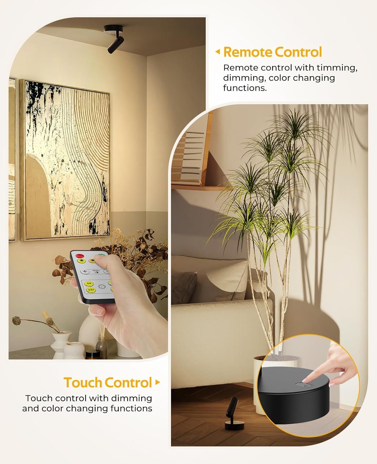 Spotlights Indoor, No-Glare Rechargeable Floor Can Light for Plants with Remote, Wireless Art Accent Spot Lights Uplight for Painting, Picture, Dartboard, Home, Corner Sofa Display - Image 6