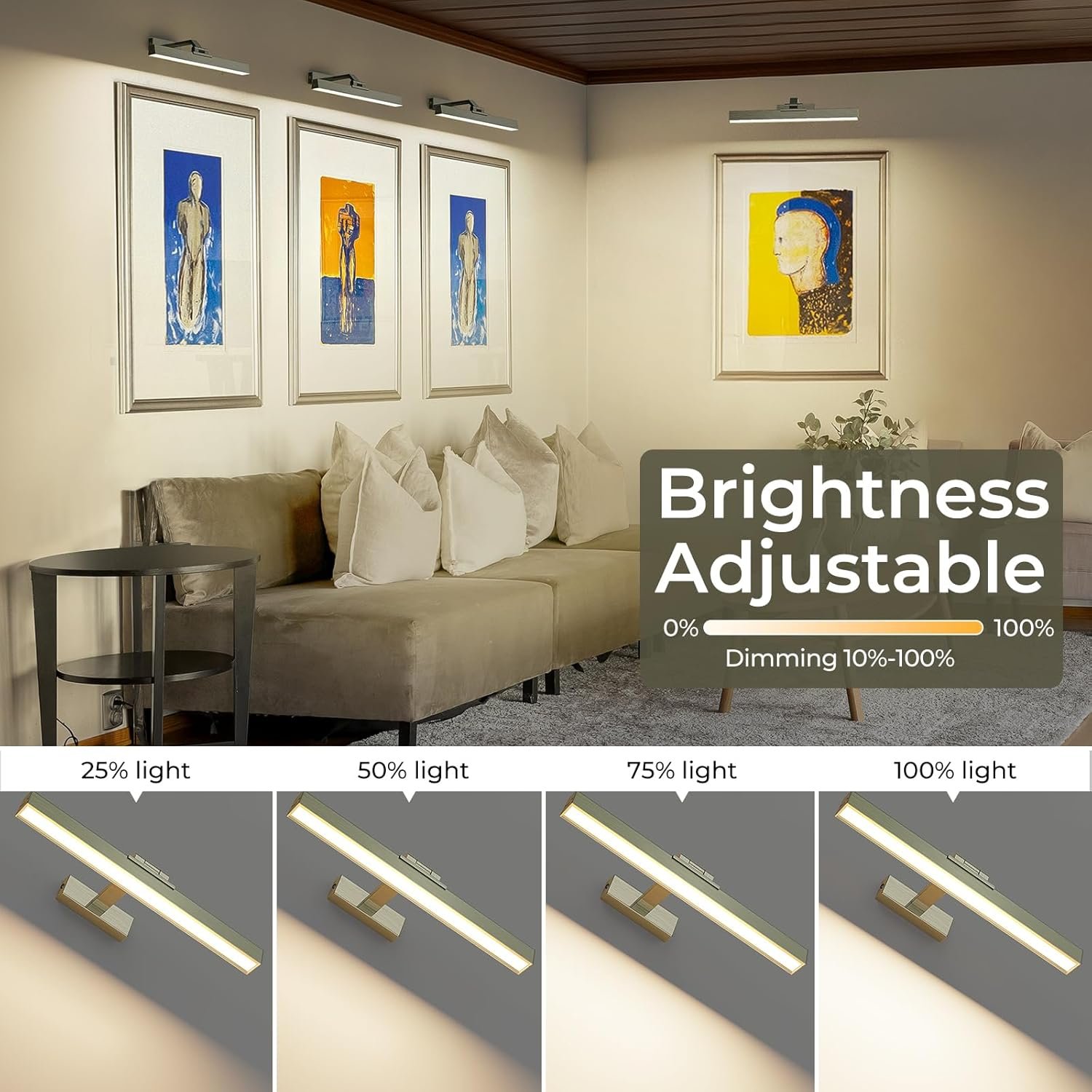 Picture Lights for Wall, Greenish Bronze Battery Operated Picture Light 16in Art Light CCT Dimmable Recharging Battery Wall Light with Remote Control for Living Room Gallery - Image 6