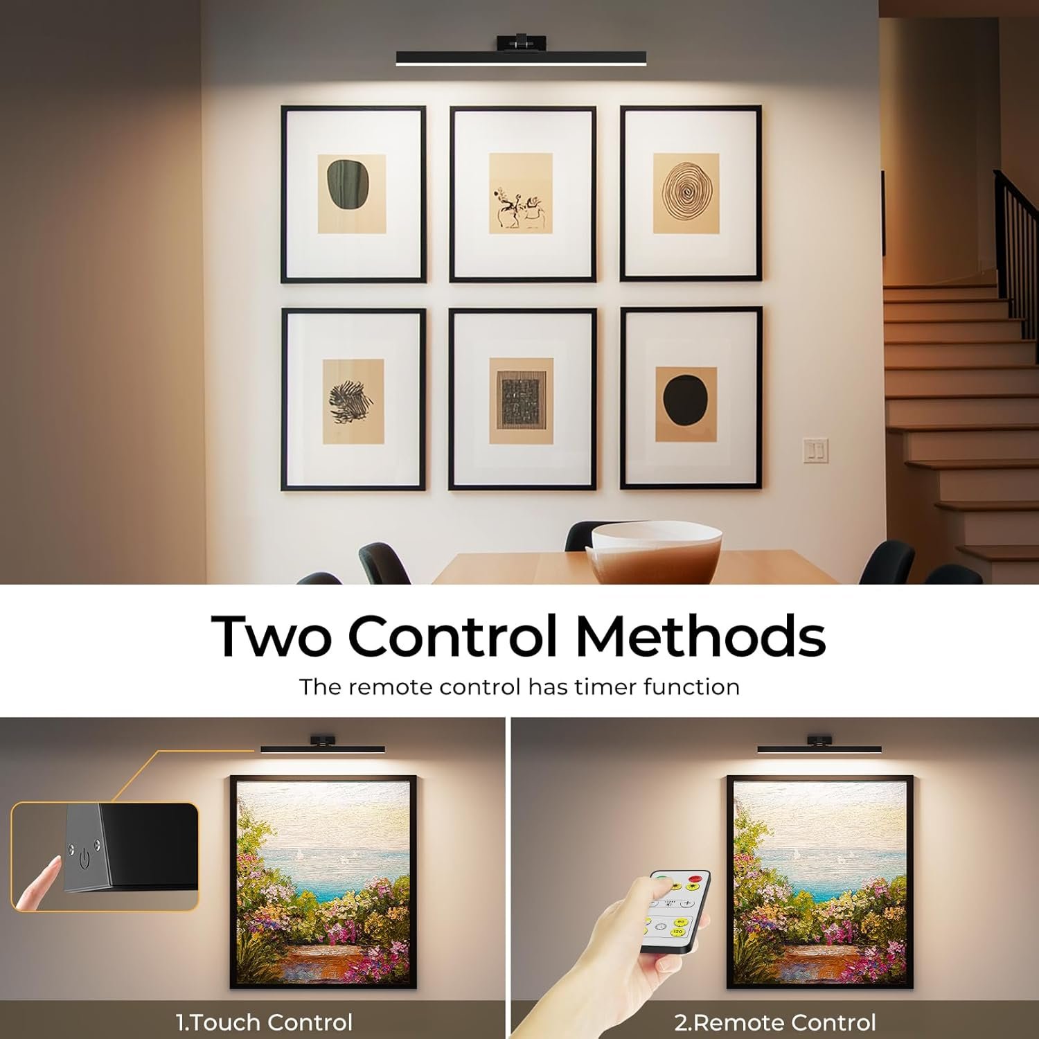 Picture Lights for Wall, Battery Operated Picture Light 24in Gallery Light for Paintings CCT Dimmable Recharging Battery Wall Light with Remote Control for Living Room Gallery Dartboard 2PCS - Image 9